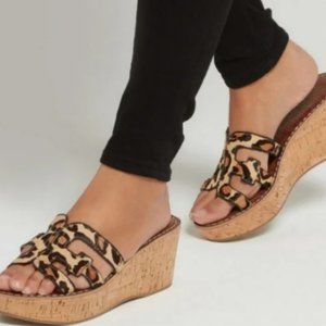 Sam Edelman Regis Platform Sandals 6 Animal Print Fur Cork Wedges Cheetah